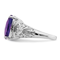 Sterling Silver Rhodium-plated Checker-Cut Amethyst & Diamond Ring view 3