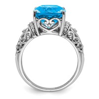 Sterling Silver Rhodium Checker-Cut Blue Topaz & Diam. Ring view 2