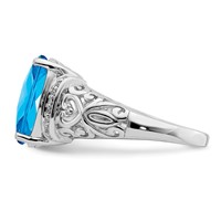 Sterling Silver Rhodium Checker-Cut Blue Topaz & Diam. Ring view 4