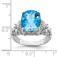 Sterling Silver Rhodium Checker-Cut Blue Topaz & Diam. Ring view 3