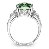 Sterling Silver Rhodium Diam. & Checker-Cut Green Quartz Ring view 2