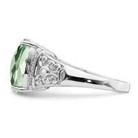 Sterling Silver Rhodium Diam. & Checker-Cut Green Quartz Ring view 3