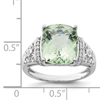 Sterling Silver Rhodium Diam. & Checker-Cut Green Quartz Ring view 5