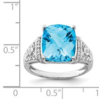 Sterling Silver Rhodium Checker-Cut Blue Topaz & Diam. Ring view 2