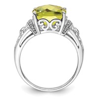Sterling Silver Rhodium Diam. & Checker-Cut Lemon Quartz Ring view 2