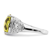 Sterling Silver Rhodium Diam. & Checker-Cut Lemon Quartz Ring view 3