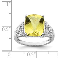 Sterling Silver Rhodium Diam. & Checker-Cut Lemon Quartz Ring view 5