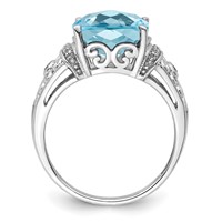 Sterling Silver Rhodium Diam. & Checker-Cut Sky Blue Topaz Ring view 2