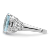 Sterling Silver Rhodium Diam. & Checker-Cut Sky Blue Topaz Ring view 3