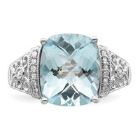 Sterling Silver Rhodium Diam. & Checker-Cut Sky Blue Topaz Ring view 4