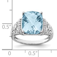 Sterling Silver Rhodium Diam. & Checker-Cut Sky Blue Topaz Ring view 5