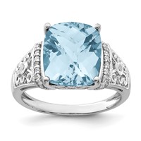 Sterling Silver Rhodium Diam. & Checker-Cut Sky Blue Topaz Ring view 1