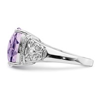 Sterling Silver Rhodium Diam. & Checker-Cut Pink Quartz Ring view 3