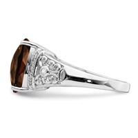 Sterling Silver Rhodium Diam. & Checker-Cut Smoky Quartz Ring view 3