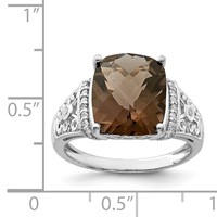 Sterling Silver Rhodium Diam. & Checker-Cut Smoky Quartz Ring view 5