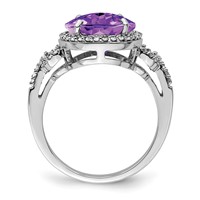 Sterling Silver Rhodium Oval Checker-Cut Amethyst & Diamond Ring view 2