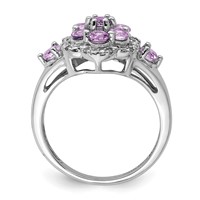 Sterling Silver Rhodium Diam. & Pink Quartz Ring view 2