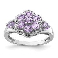 Sterling Silver Rhodium Diam. & Pink Quartz Ring view 1