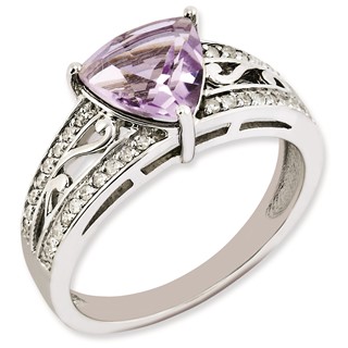 Sterling Silver Rhodium-plated Diamond & Pink Quartz Ring