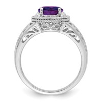 Sterling Silver Rhodium-plated Amethyst & Diamond Ring view 2