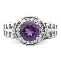 Sterling Silver Rhodium-plated Amethyst & Diamond Ring view 5