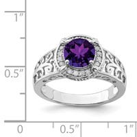 Sterling Silver Rhodium-plated Amethyst & Diamond Ring view 3