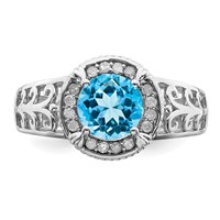 Sterling Silver Rhodium Blue Topaz & Diam. Ring view 5