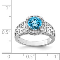 Sterling Silver Rhodium Blue Topaz & Diam. Ring view 4