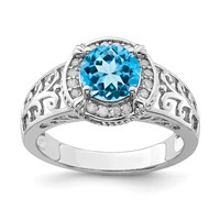 Sterling Silver Rhodium Blue Topaz & Diam. Ring view 1