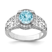 Sterling Silver Rhodium Diam. & Sky Blue Topaz Ring view 1