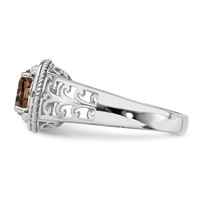 Sterling Silver Rhodium Diam. & Smoky Quartz Ring view 3