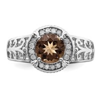 Sterling Silver Rhodium Diam. & Smoky Quartz Ring view 5