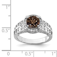 Sterling Silver Rhodium Diam. & Smoky Quartz Ring view 4