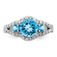 Sterling Silver Rhodium Blue Topaz & Diam. Ring view 5