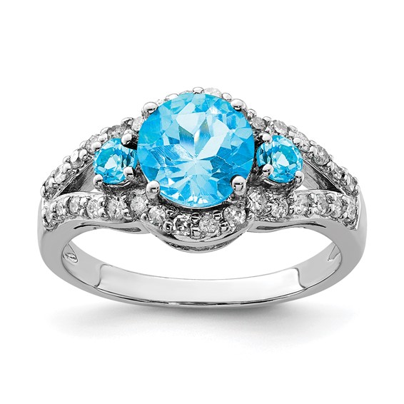 Sterling Silver Rhodium Blue Topaz & Diam. Ring