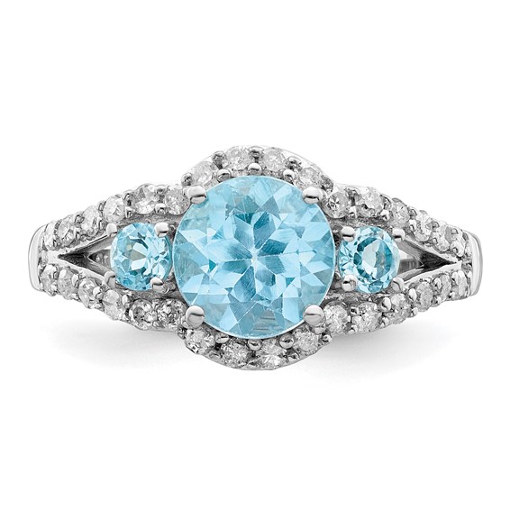 Sterling Silver Rhodium Diam. & Sky Blue Topaz Ring
