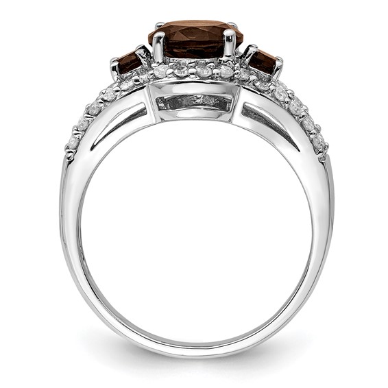 Sterling Silver Rhodium Diam. & Smoky Quartz Ring