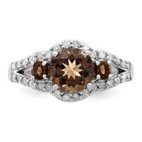 Sterling Silver Rhodium Diam. & Smoky Quartz Ring view 5