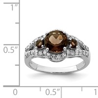 Sterling Silver Rhodium Diam. & Smoky Quartz Ring view 3