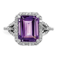 Sterling Silver Rhodium-plated Amethyst & Diamond Ring view 5
