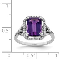 Sterling Silver Rhodium-plated Amethyst & Diamond Ring view 3