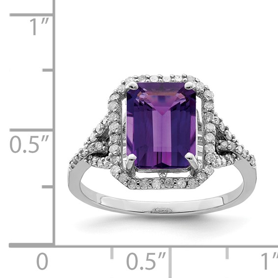 Sterling Silver Rhodium-plated Amethyst & Diamond Ring