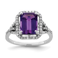 Sterling Silver Rhodium-plated Amethyst & Diamond Ring view 1