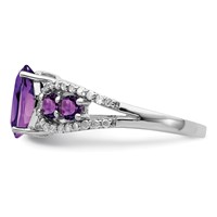 Sterling Silver Rhodium-plated Amethyst & Oval Diamond Ring view 4