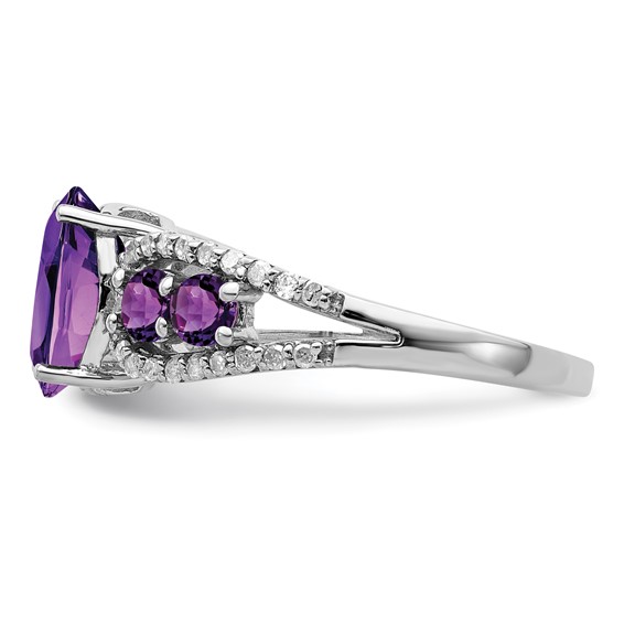 Sterling Silver Rhodium-plated Amethyst & Oval Diamond Ring