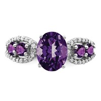 Sterling Silver Rhodium-plated Amethyst & Oval Diamond Ring view 5