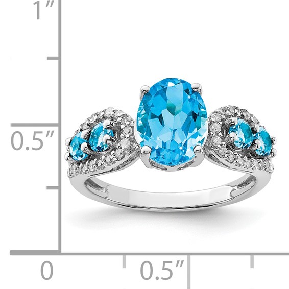 Sterling Silver Rhodium Blue Topaz & Diam. Ring