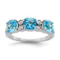 Sterling Silver Rhodium Blue Topaz & Diam. Ring view 1