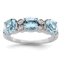 Sterling Silver Rhodium Diam. & Sky Blue Topaz Ring view 1