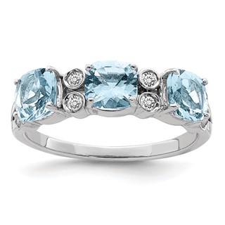 Sterling Silver Rhodium Diam. & Sky Blue Topaz Ring